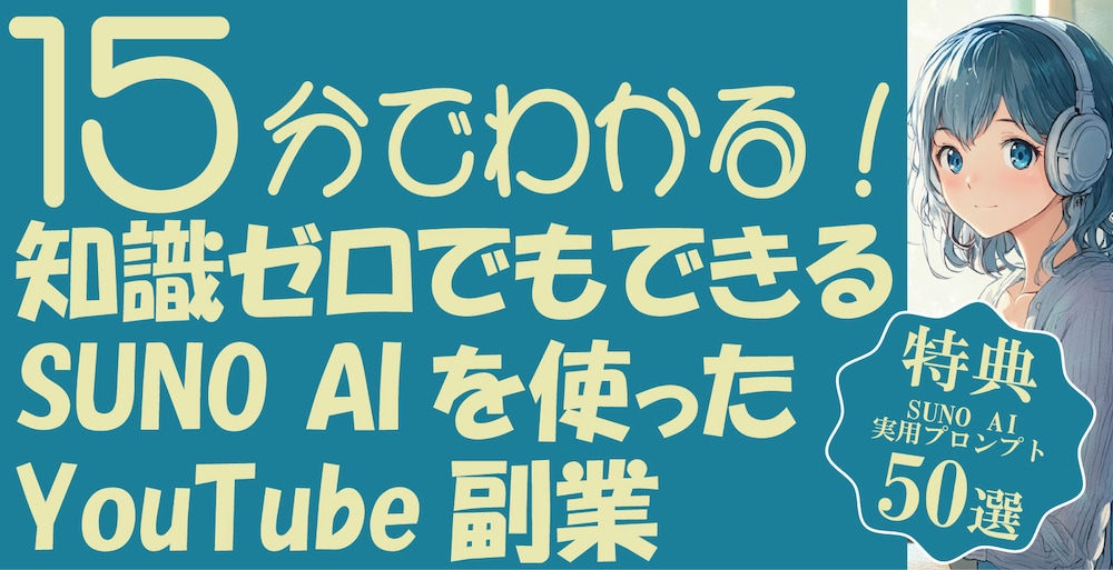 15分でわかる！知識ゼロでもできるSUNO AIを使ったYouTube副業【プロンプト50選付】