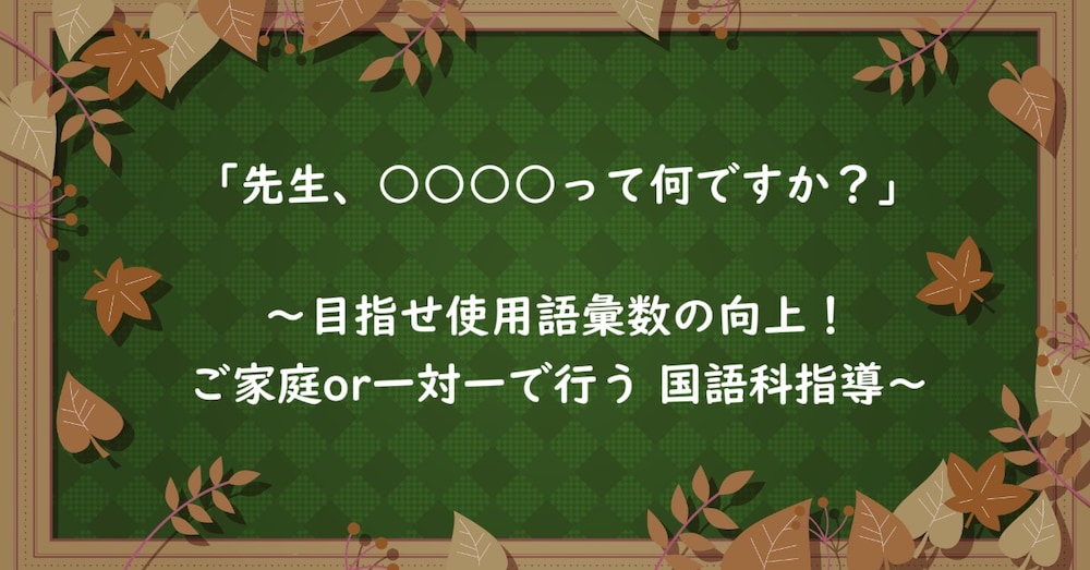 「先生、○○○○って何ですか？」～目指せ使用語彙数の向上！　ご家庭or一対一で行う国語科指導～