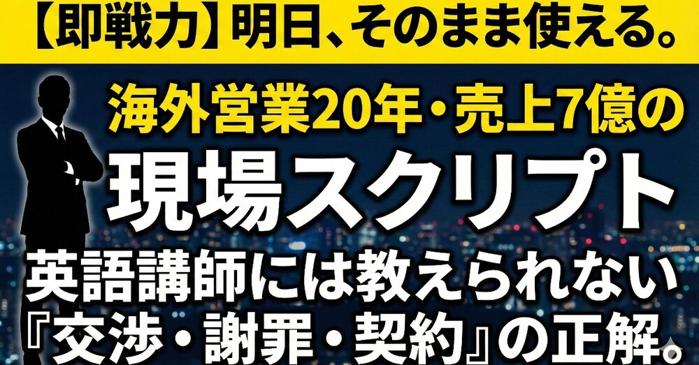 海外営業20年の実録メモ。
英語現場で結果を出すための『実戦交渉スクリプト＆メール』完全ガイド