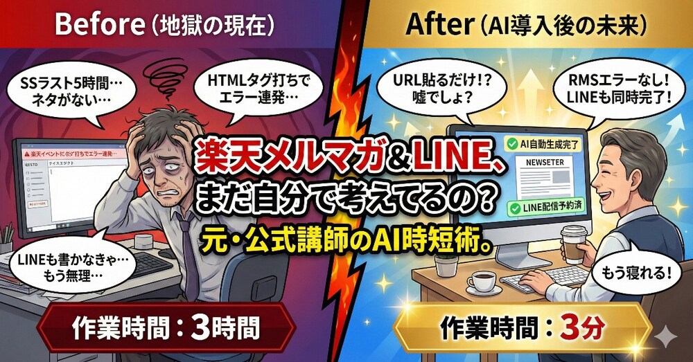 【3分で完了】楽天メルマガ＆LINE地獄から解放 エラー完全回避＆一括生成プロンプト 楽天AI攻略 