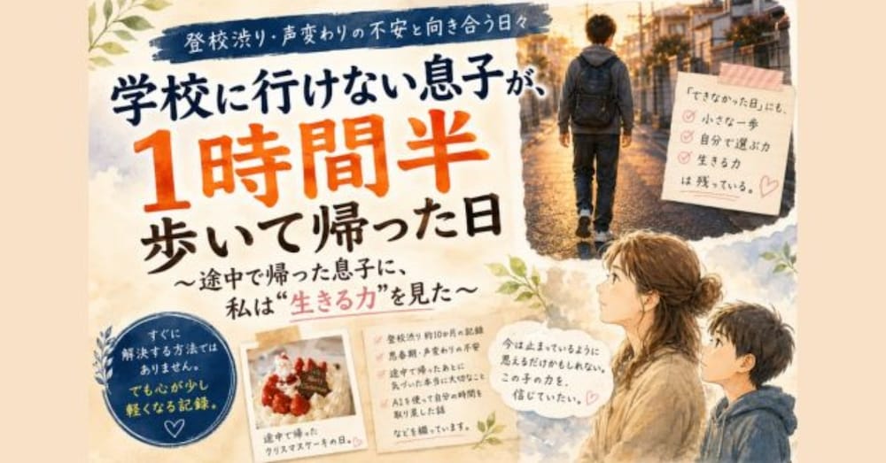 学校に行けない息子が、1時間半歩いて帰った日　～途中で帰った息子に、私は“生きる力”を見た～