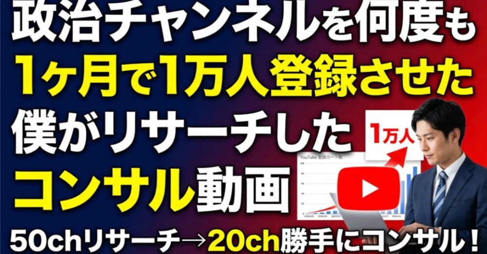 月100万円稼ぐためにやった、政治チャンネルを50ch分析して20chを辛口評価したコンサル動画