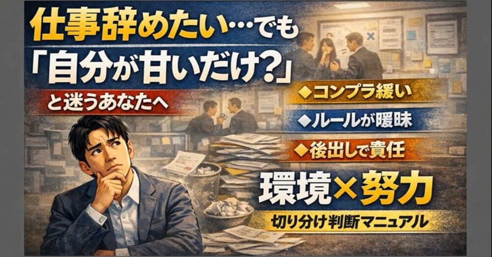 仕事を辞めたい。でも“自分が甘いだけ？”と迷う人へ｜環境要因×自分要因を切り分ける判断マニュアル