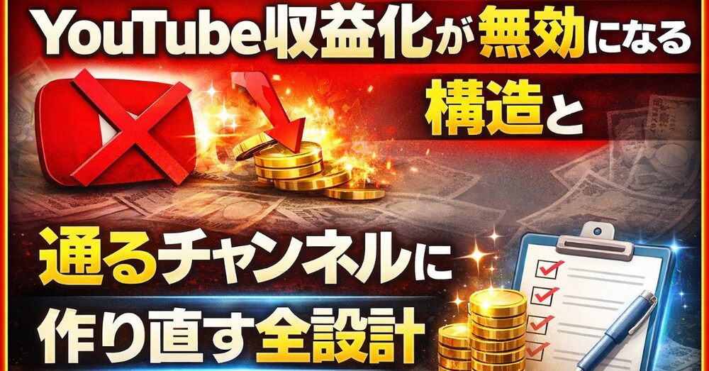 YouTube収益化が無効になる構造と通るチャンネルに作り直す全設計