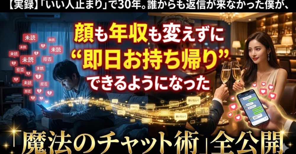 30年「いい人止まり」が顔・年収そのままで即日お持ち帰りできた魔法のチャット術全公開