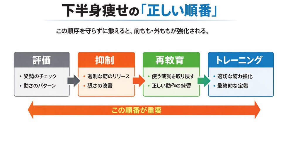 下半身痩せは「鍛える前の3ステップ」で9割決まる― 前もも・外もも・ふくらはぎに逃げない身体の作り方