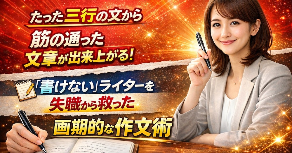 たった三行の文から筋の通った文章が出来上がる！　「書けない」ライターを失職から救った画期的な作文術