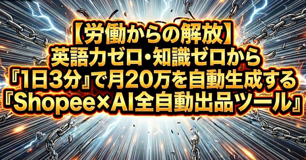 【労働からの解放】「1日3分」で月20万を自動生成する『Shopee×AI全自動出品ツール』