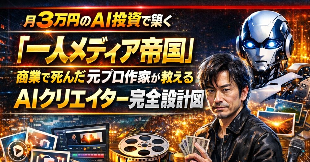 月3万円のAI投資で築く「一人メディア帝国」商業で死んだ元プロ作家が教えるAIクリエイター完全設計図