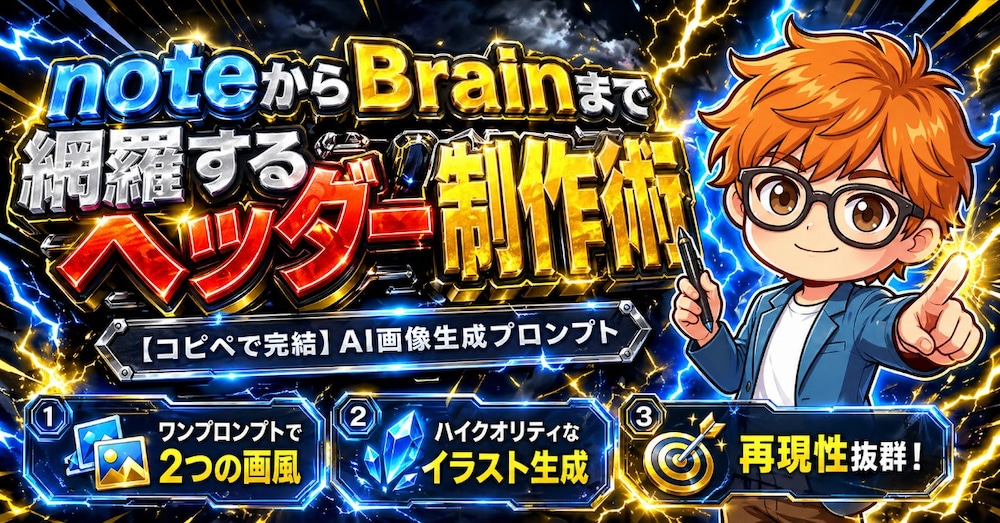 【コピペで完結】AI画像生成プロンプト｜noteからBrainまで網羅するヘッダー制作術