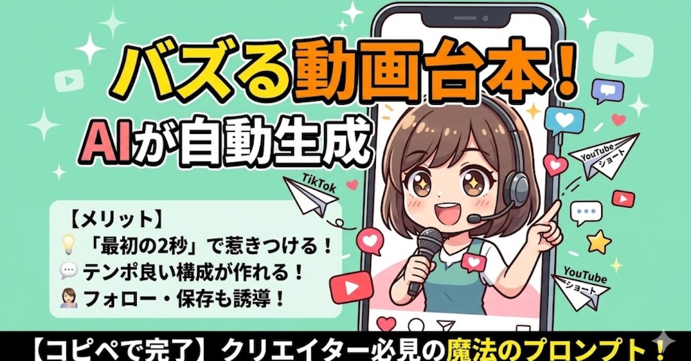 【バズり特化】ショート動画の台本をAIが自動作成！TikTok・YouTubeショート対応