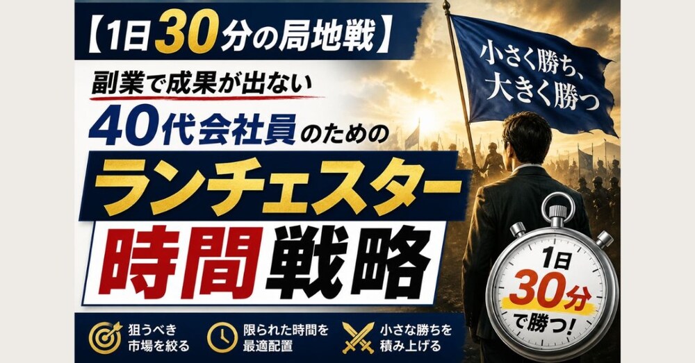  【1日30分の局地戦】副業で成果が出ない40代会社員のための「ランチェスター時間戦略」