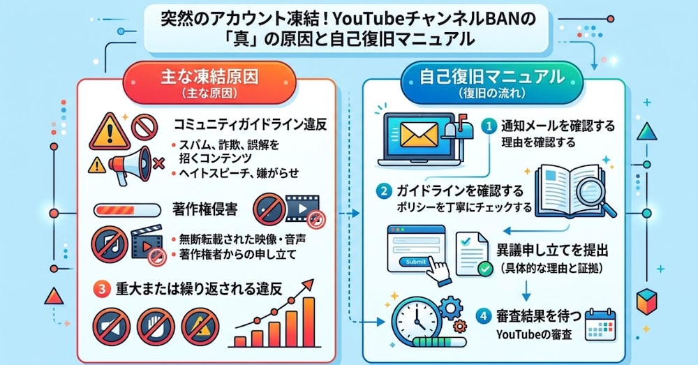 突然の垢バン！YouTubeチャンネル凍結の真の原因と自力復活マニュアル