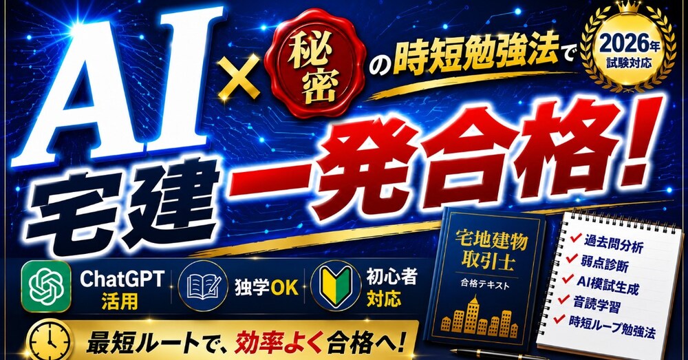 「AI」×「秘密の時短勉強法」で宅建一発合格！
ゲーム感覚で、楽しく・効率よく・最速合格へ！