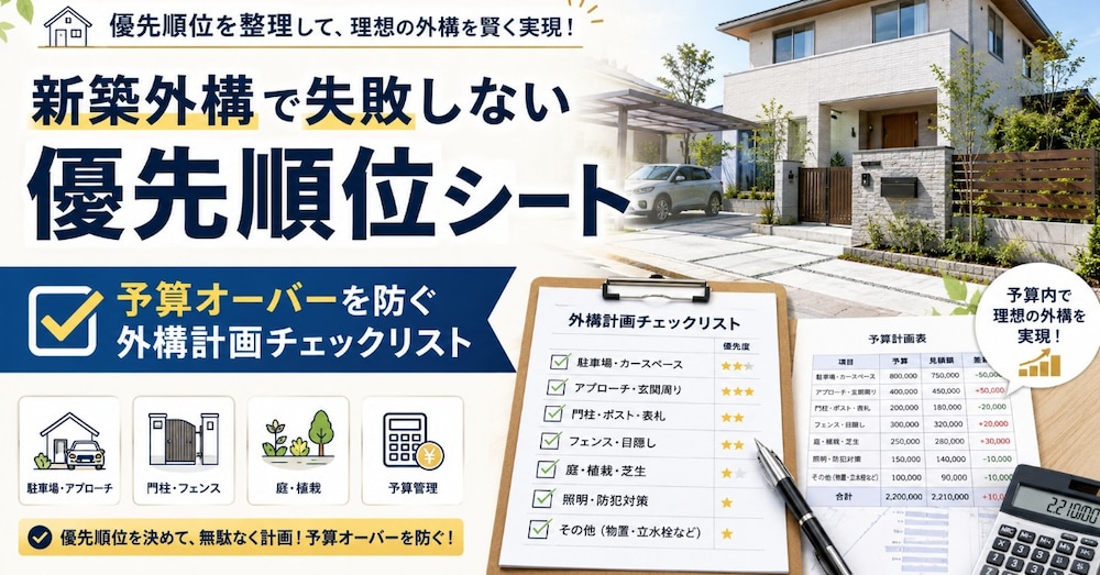 新築外構で失敗しない優先順位シート｜予算オーバーを防ぐ外構計画チェックリスト