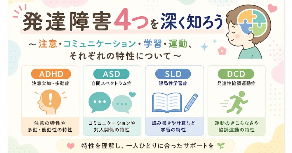 発達障害とは？4つの種類と特徴をわかりやすく解説｜🌿‬ADHD・ASD・SLD・DCD
