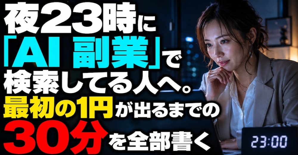 夜23時に「AI 副業」で検索してる人へ。最初の1円が出るまでの30分を全部書く