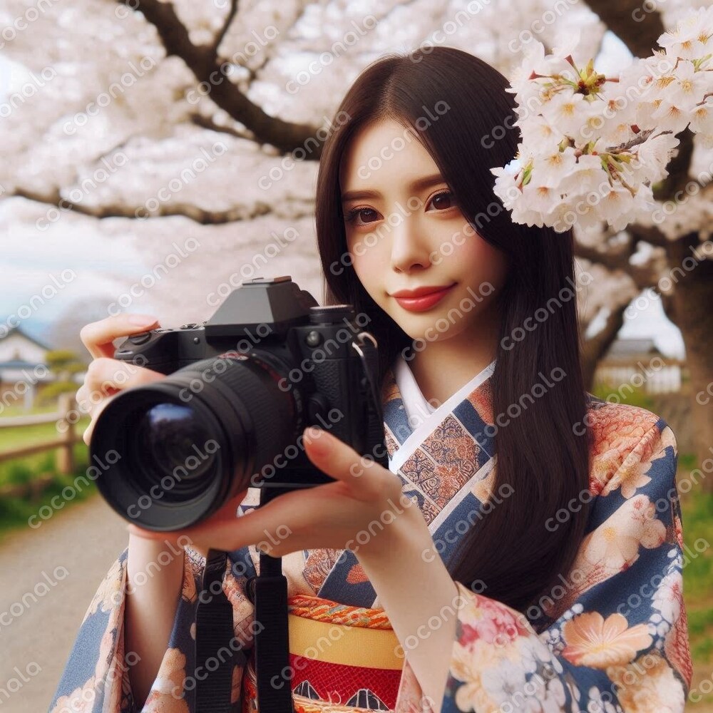 AI画像　人物　日本人女性　和服　かわいい　日本文化　着物　晴れ着　カメラマン　女性
