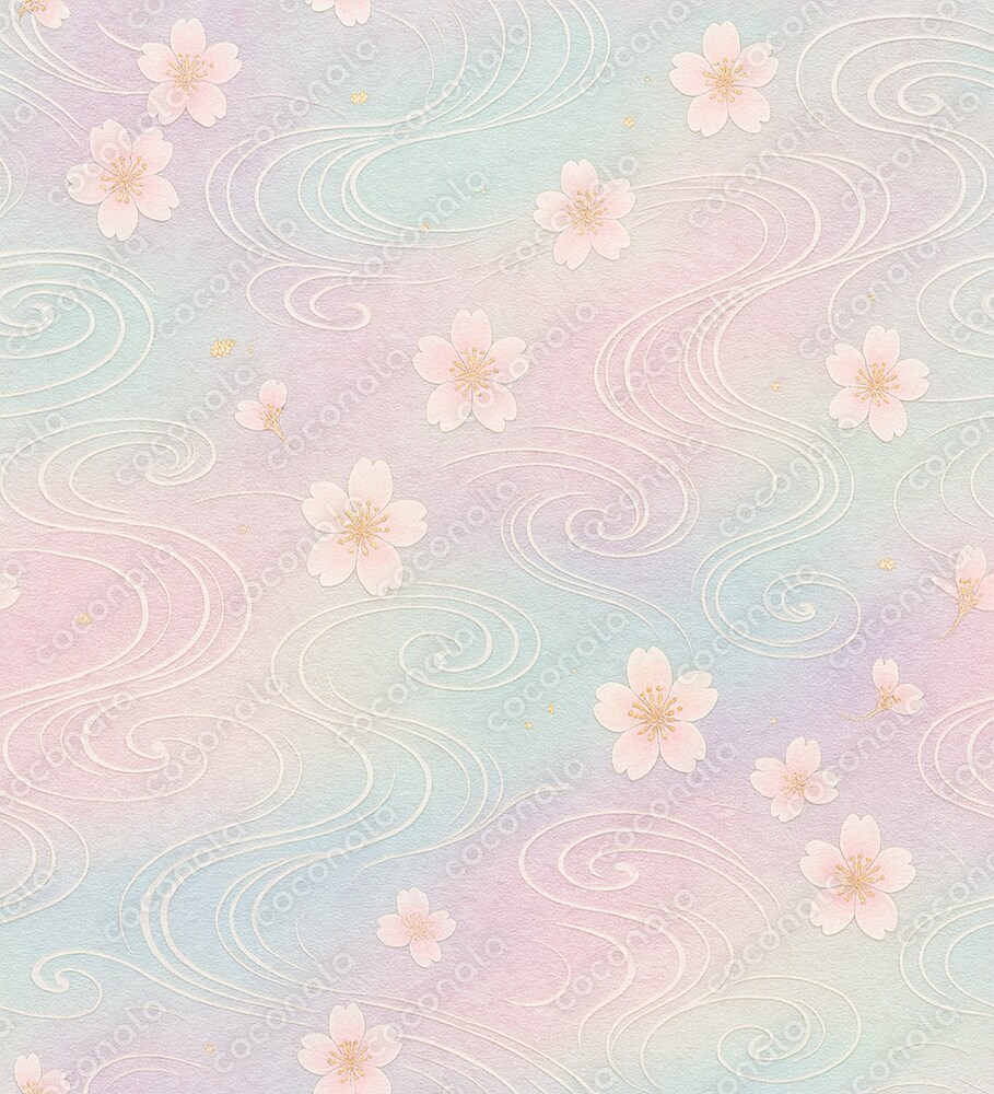 友禅和紙風素材 桜と川