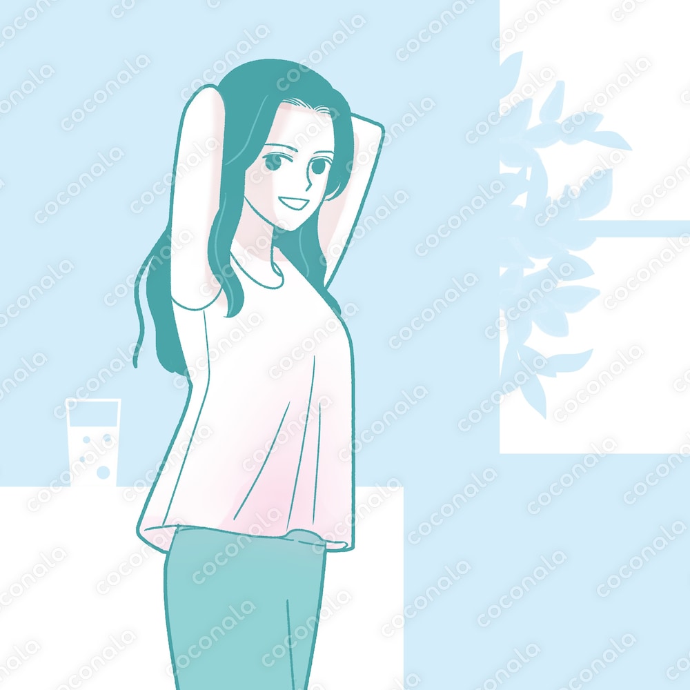 伸びをする女性
