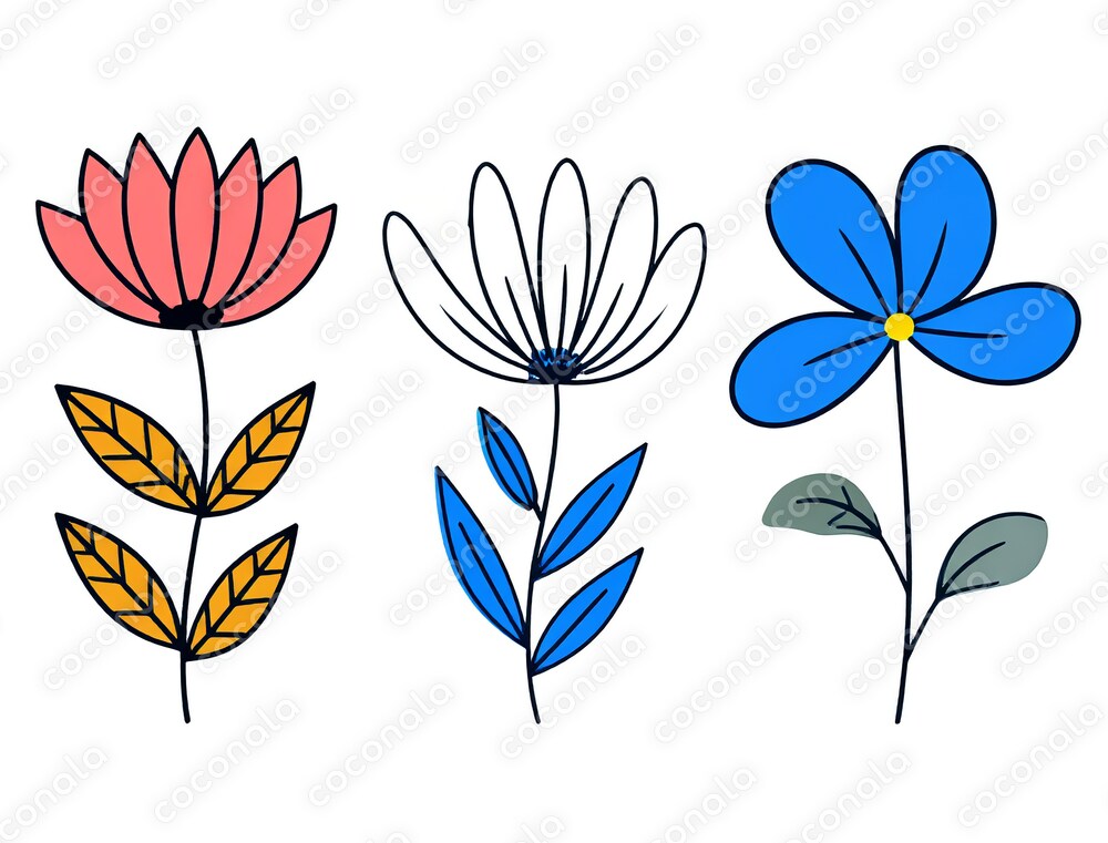 シンプルな線画の花３種類