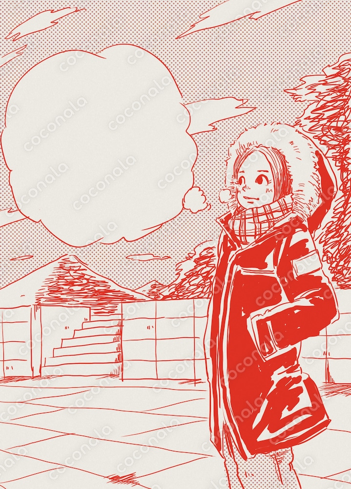 寒い時の息が吹き出しになっている女の子