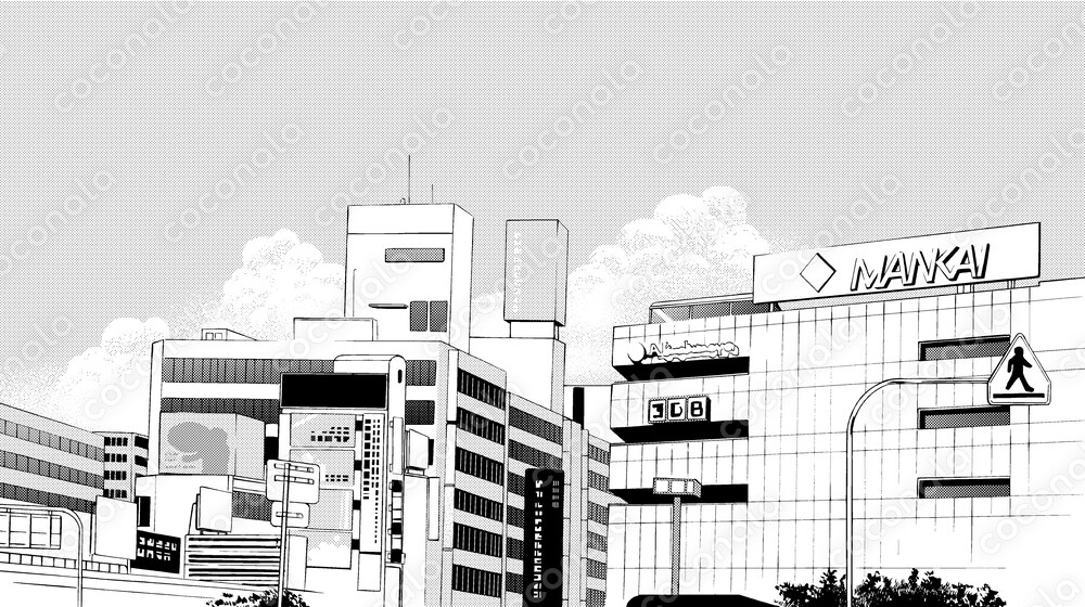 【漫画素材】駅ビルのある風景【昼トーン】
