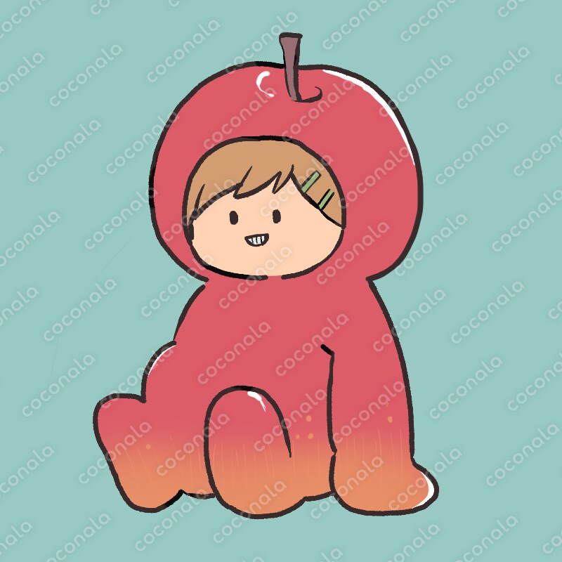 りんごの着ぐるみを着たゆるっ子