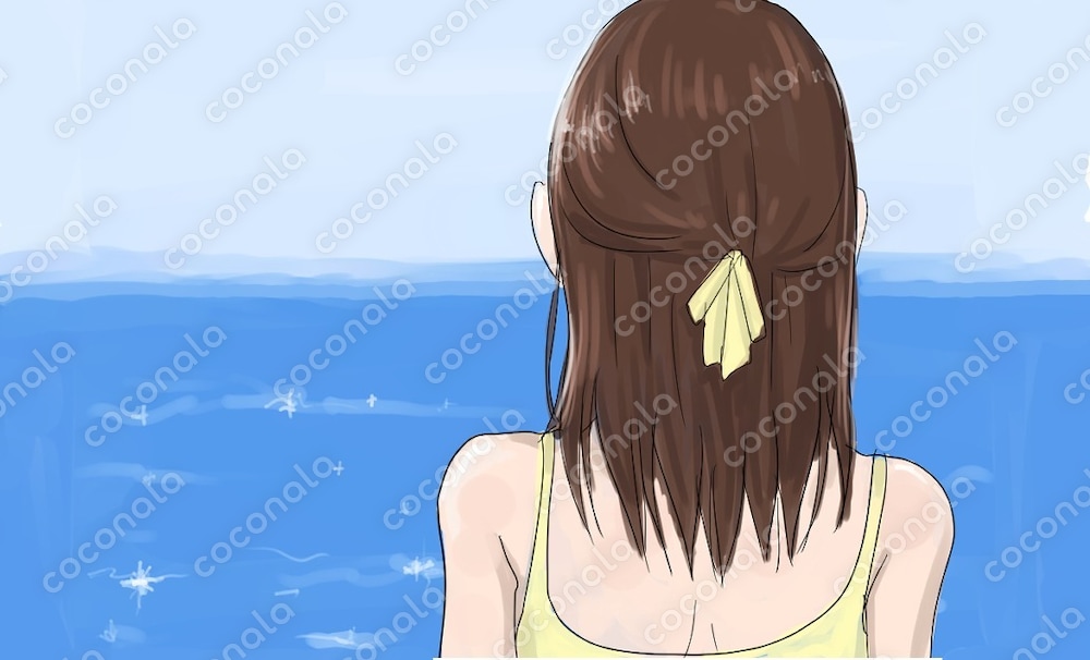 海を見る女性のイラスト
