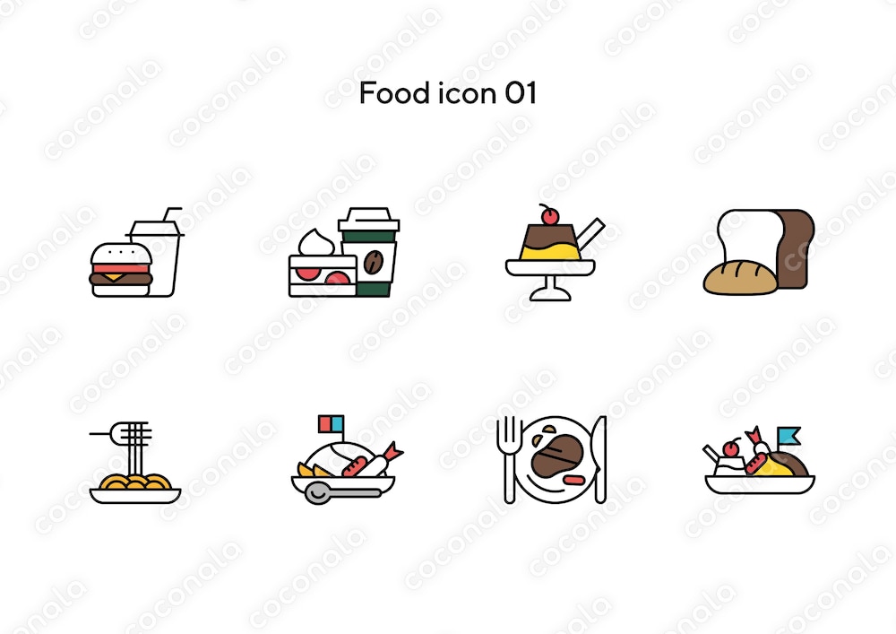 食べ物のアイコン8個_01［aiデータ］
