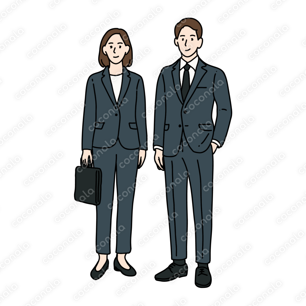 【AI形式】スーツ姿の男女2体セット｜人物イラスト素材まとめ｜編集・商用利用OK