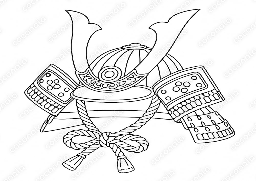 ご年配向け　シンプルだけど少しリアルな兜の塗り絵