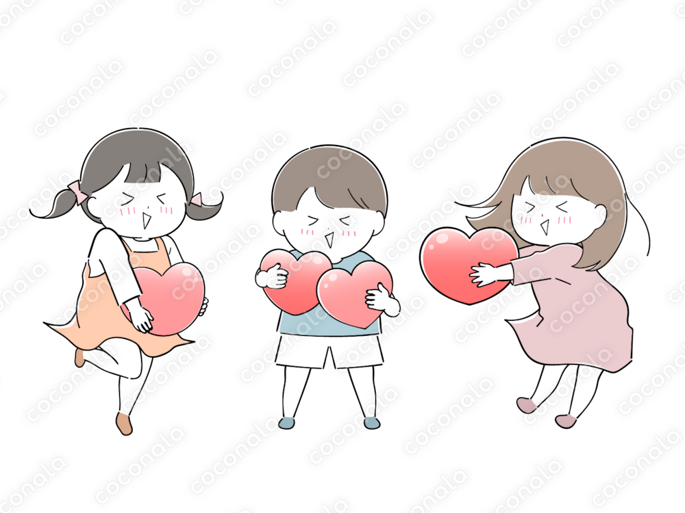 【子育てやバレンタインの挿絵に】ハートを持つシンプルな子どものイラスト素材