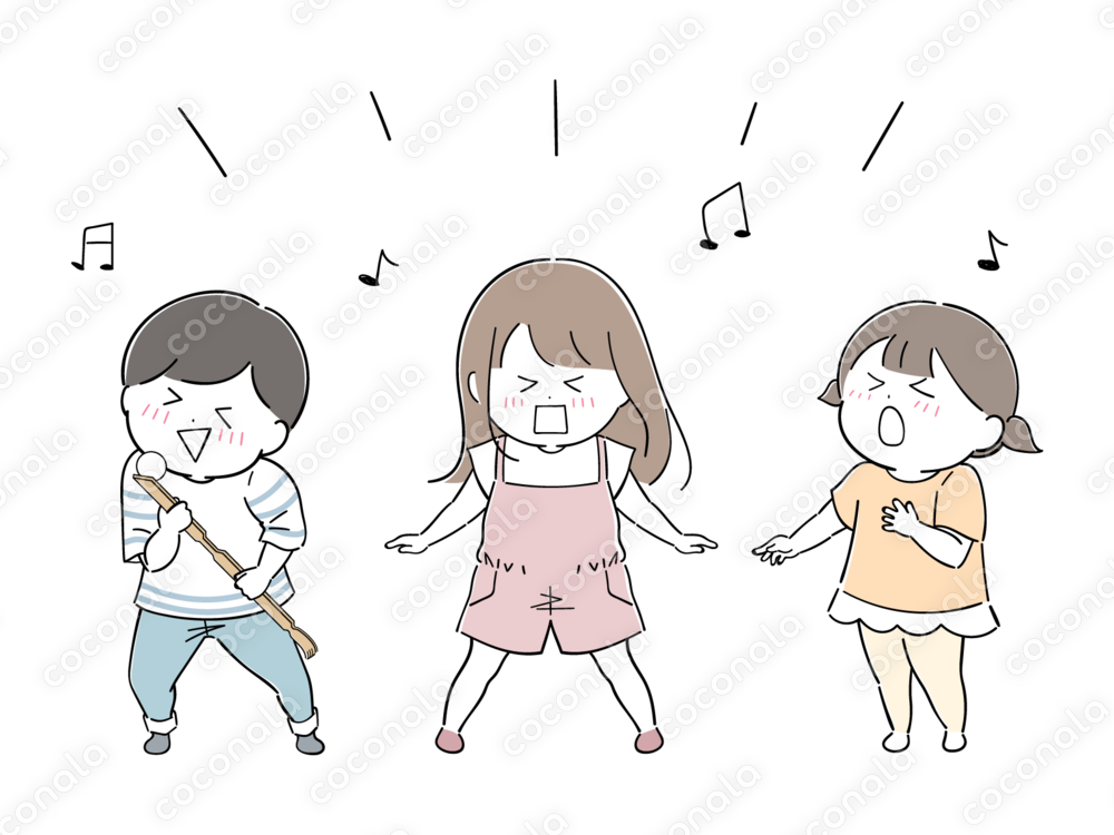 【教育やイベントの挿絵に】思いっきり歌を唄うシンプルな子どもたちのイラスト素材