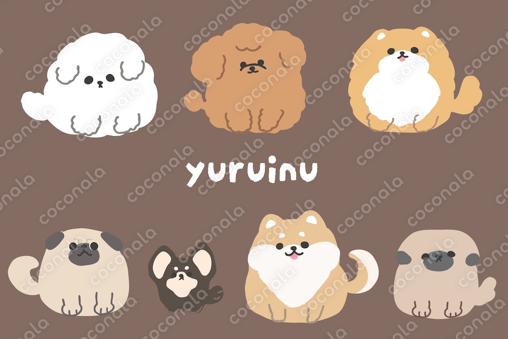 丸っこい犬のかわいいイラストセット