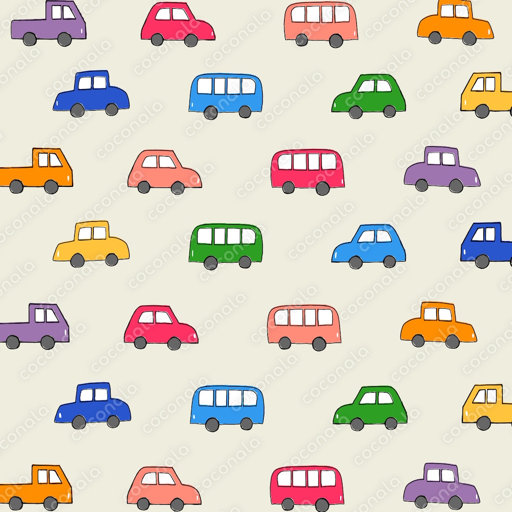 子どもが大好きな車の総柄イラスト（カラフル）