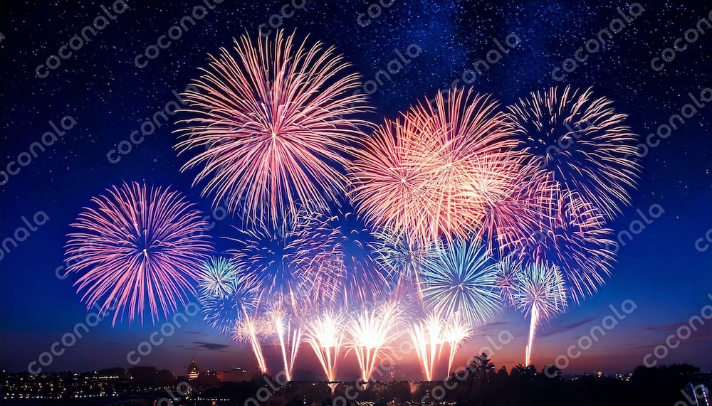 美しい花火の上がる夜空の背景