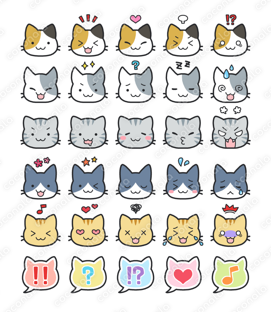 ◆ アイコン素材 ◆コミカルな猫の表情アイコンセット・1