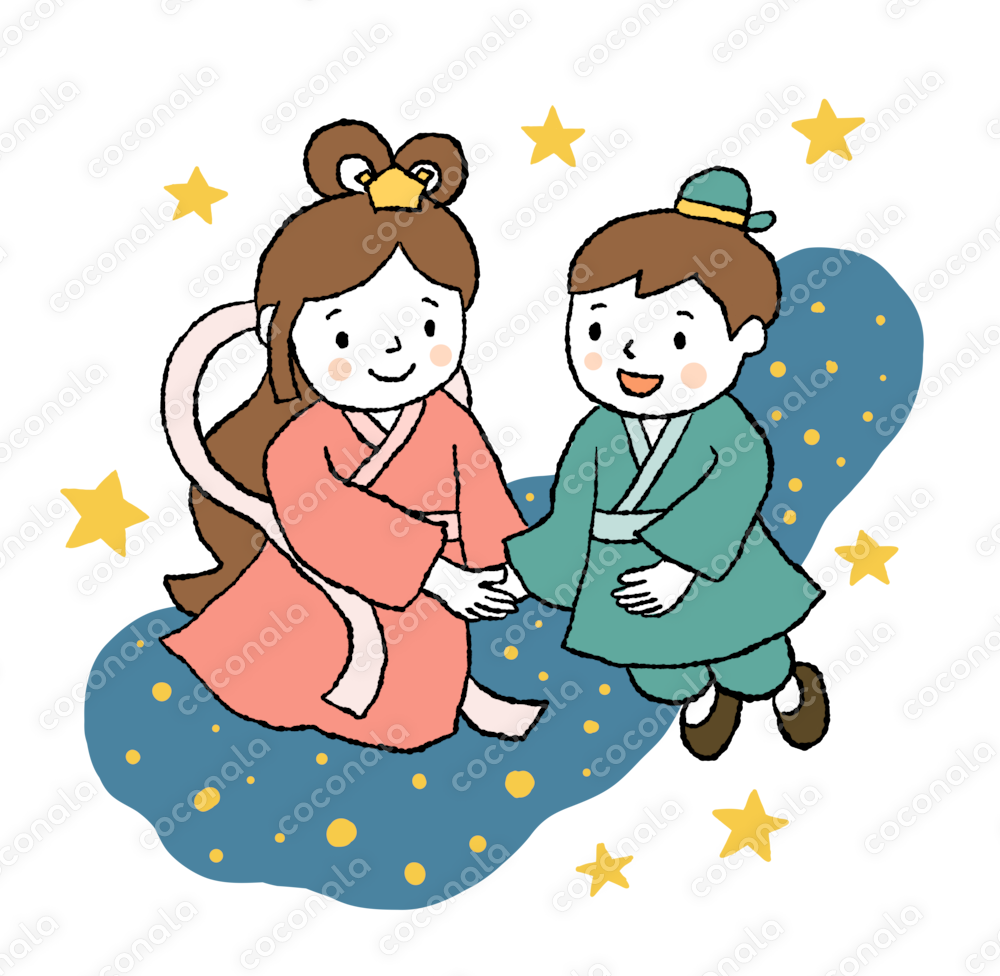 七夕の織姫と彦星と天の川のイラスト