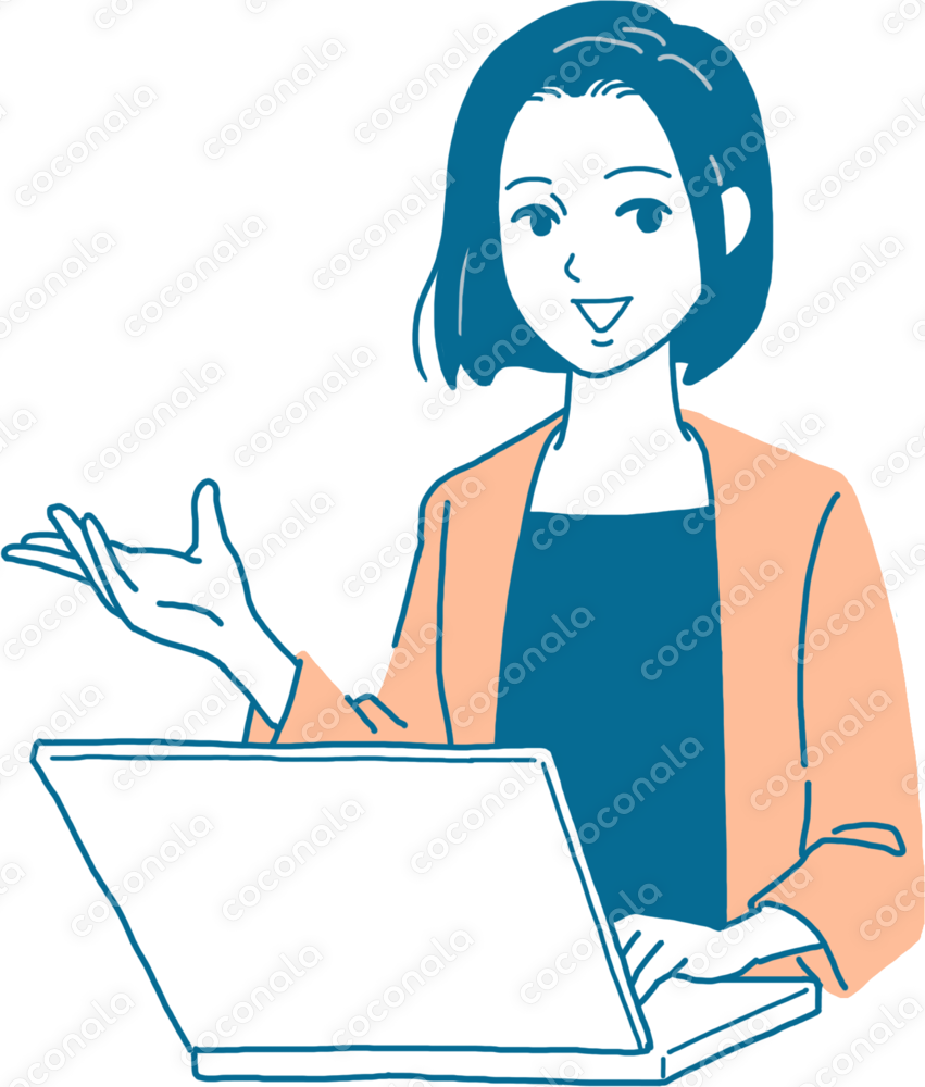 パソコンを使って笑顔で説明する女性
