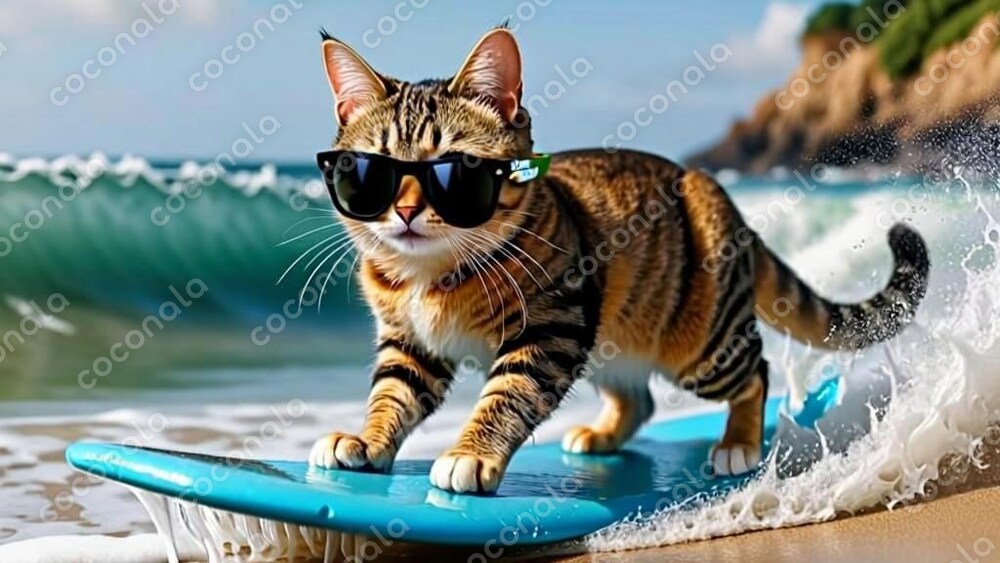 ねこがサーフィン-2