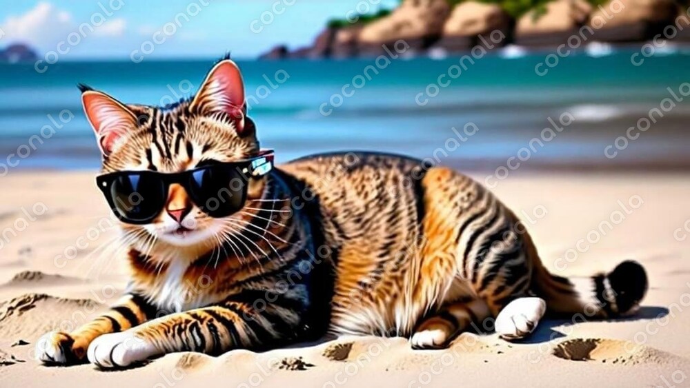 ねこが砂浜で・・