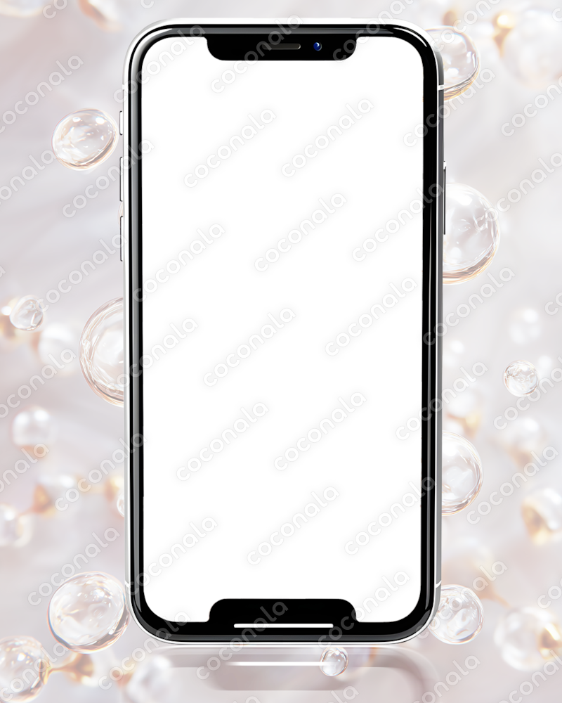 美容系分子背景のスマートフォン用モックアップ（PNG）