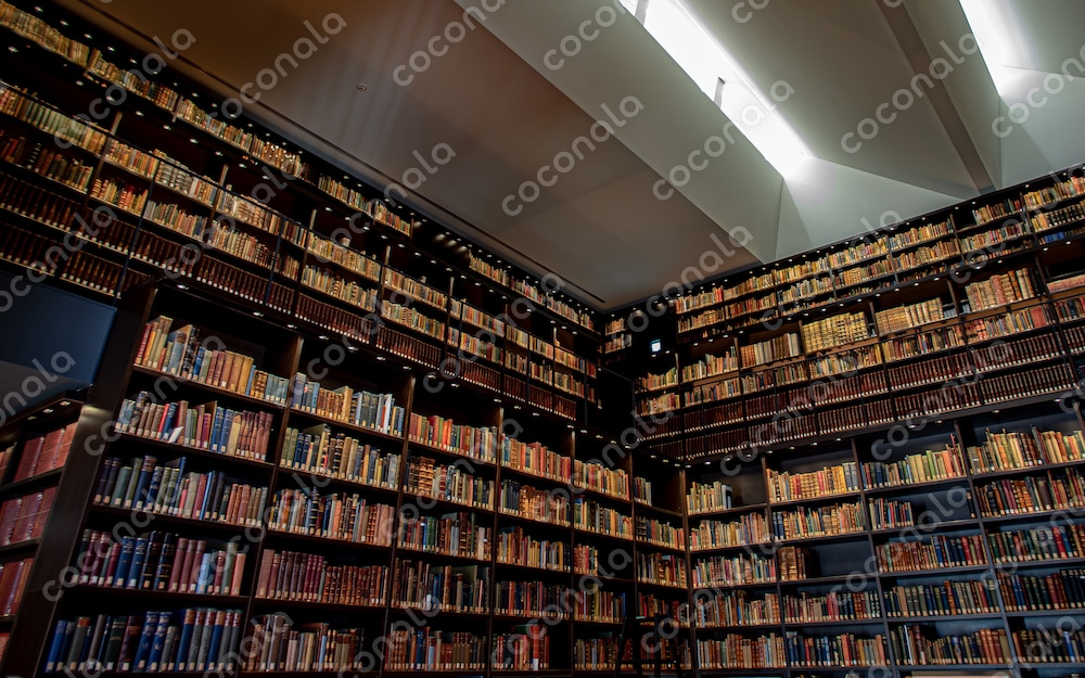 知の宝庫：壮大な図書館の書架 写真素材 | 知的・学術・歴史・専門性・重厚感