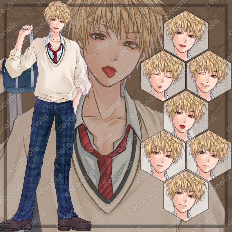 男の子（金髪男子高校生）立ち絵③【表情7種】