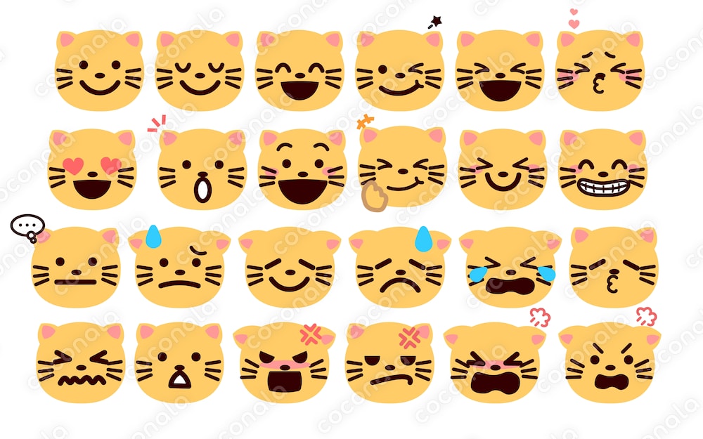 猫の絵文字風アイコン　喜怒哀楽