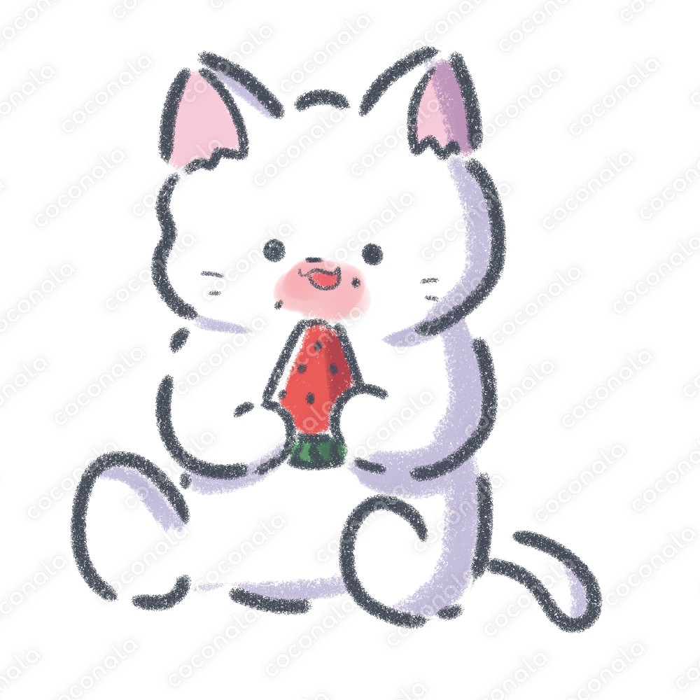 スイカを食べる白ねこちゃん①