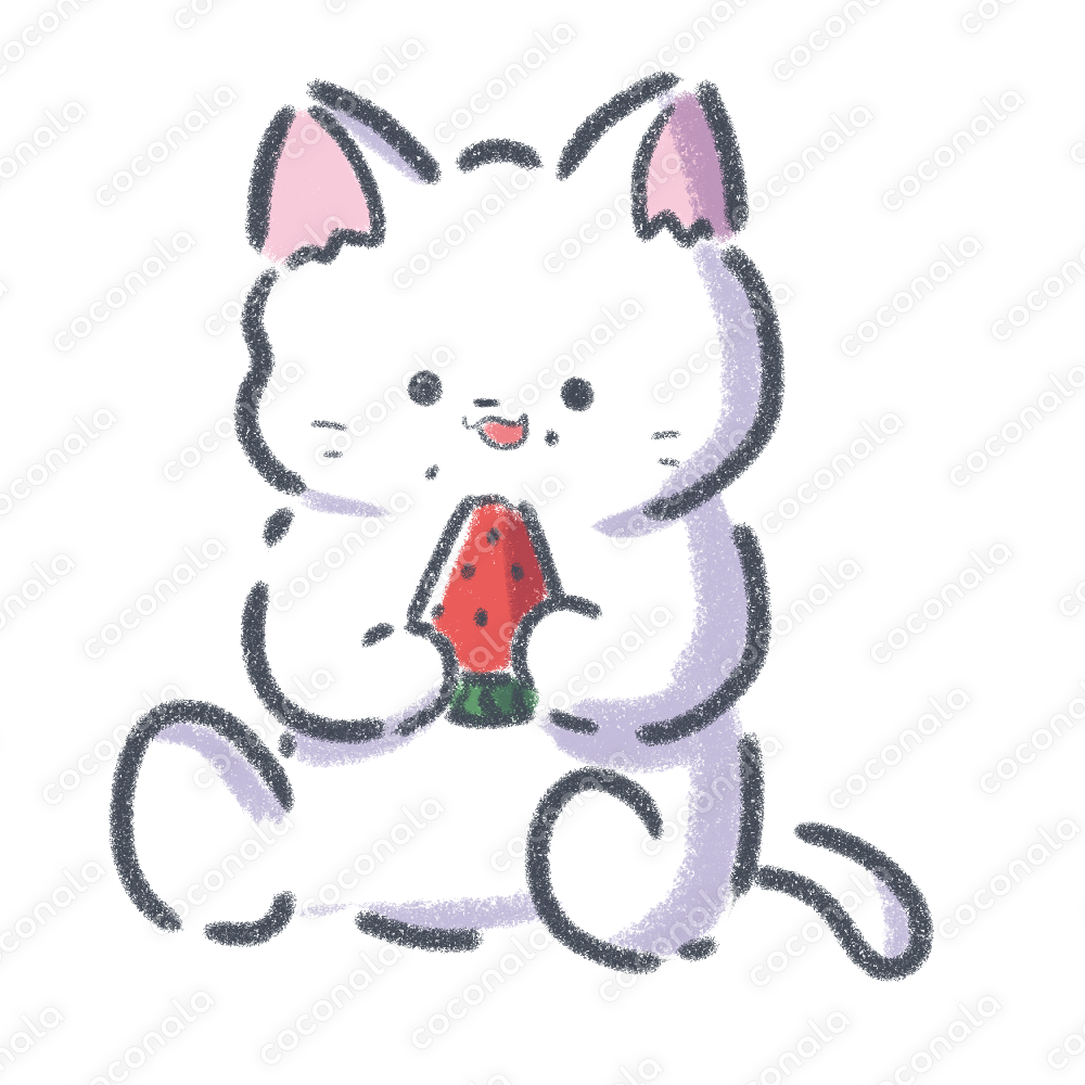 スイカを食べる白ねこちゃん②