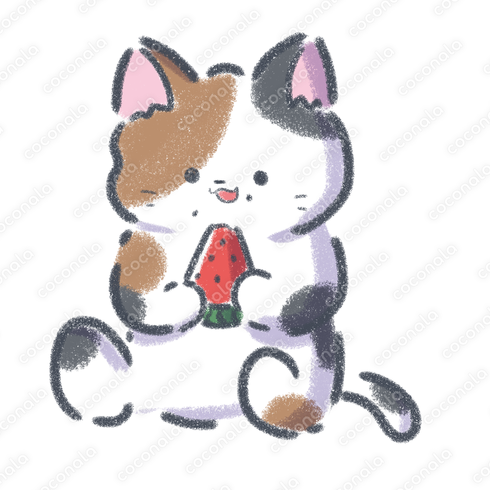 スイカを食べる三毛ねこちゃん①