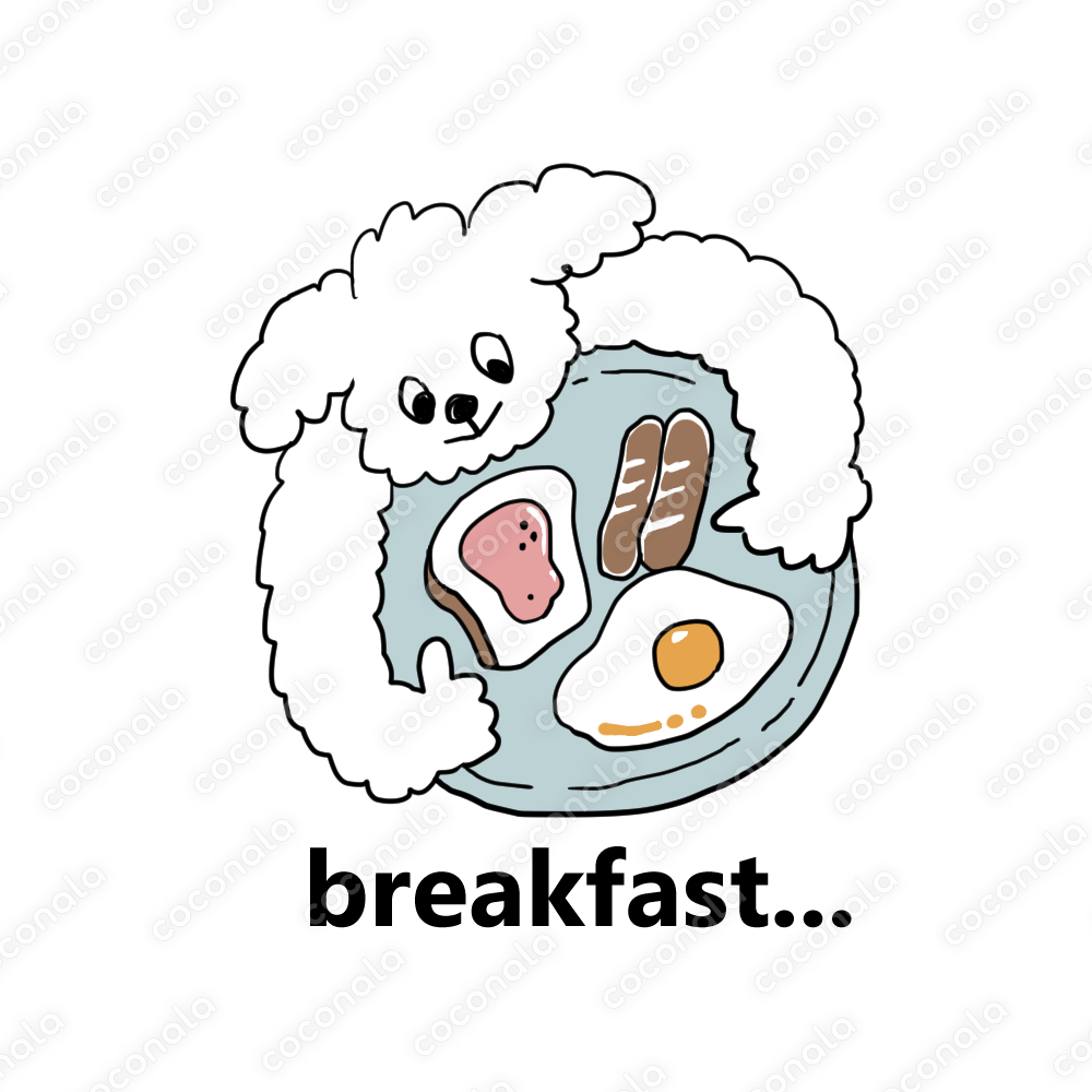 シンプルでおしゃれな、犬と朝ごはんのイラスト・ロゴ｜カフェ・パン屋・雑貨屋